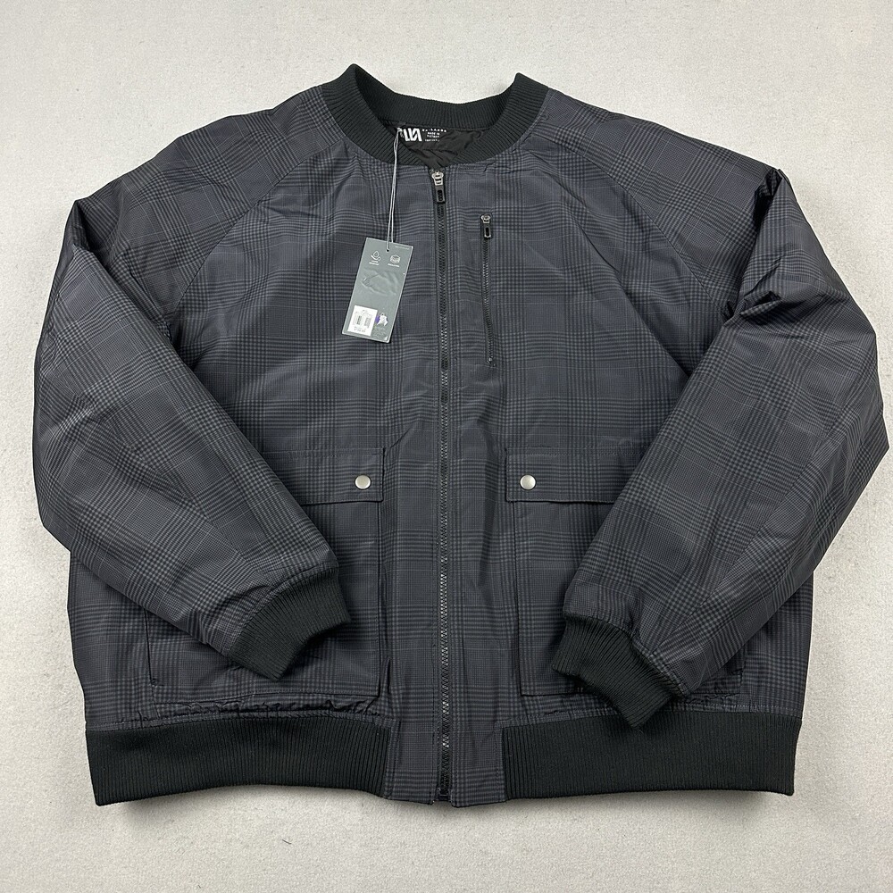 VRST Bomber Jacket Men 2XL Heather Gray Bedford Plaid Full Zip Pockets Coat XXL